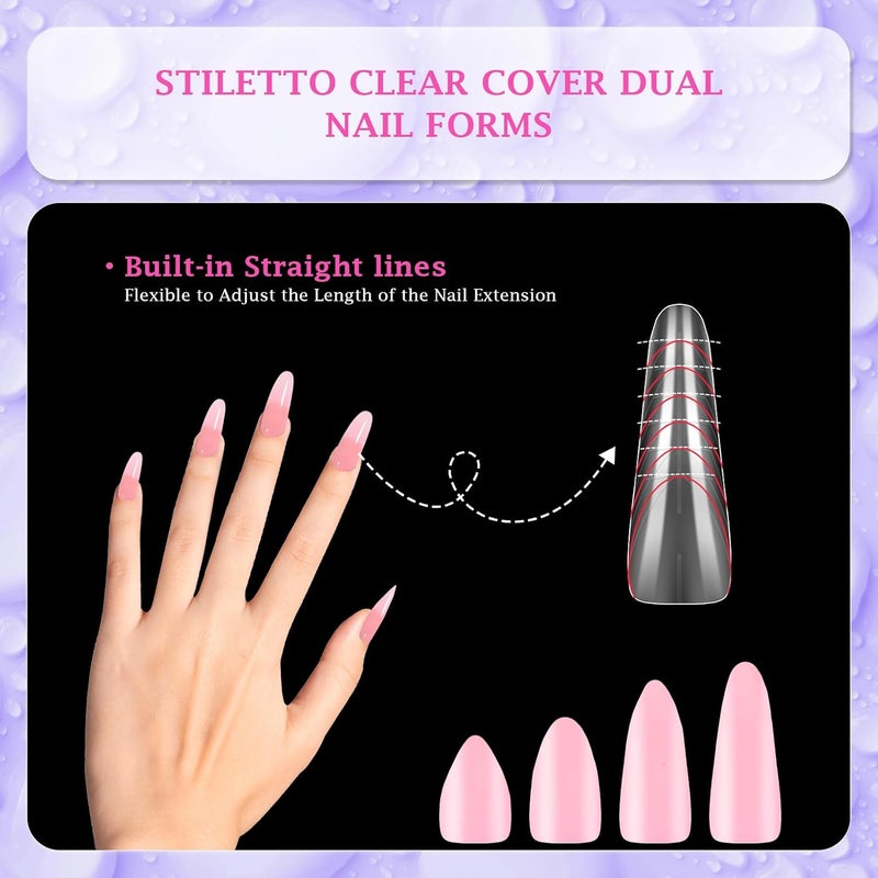 Outopen 150pcs Long Straight Stiletto Dual Nail Forms Clear Full Cover Nail Extension Art Mold with Scale Reusable Nail Forms for Polygel Acrylic Extension Beginners DIY Manicure, 15 Sizes - Image 3